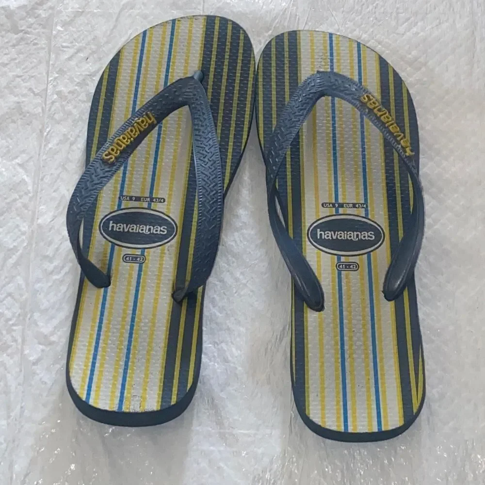 Havaianas Blue and Yellow Striped Flip-Flops
